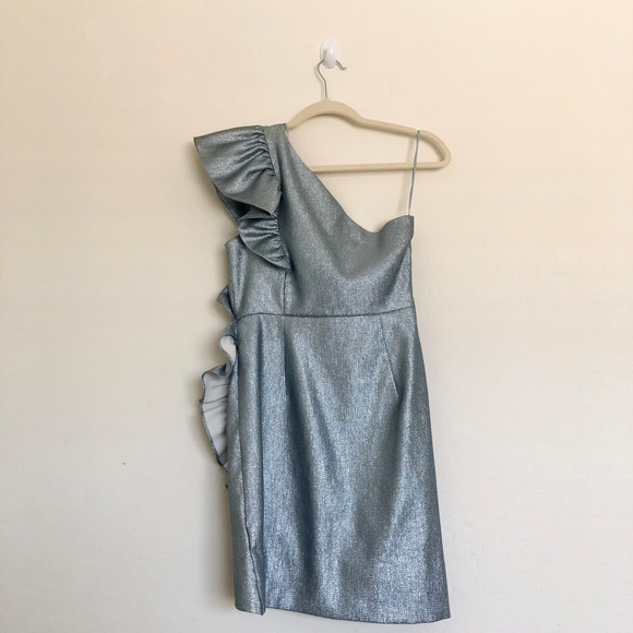 TOPSHOP Blue One-Shoulder Ruffle Minidress - Picture 3 of 7